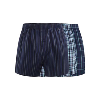 The Collection Pack of three navy checked and striped woven boxer shorts